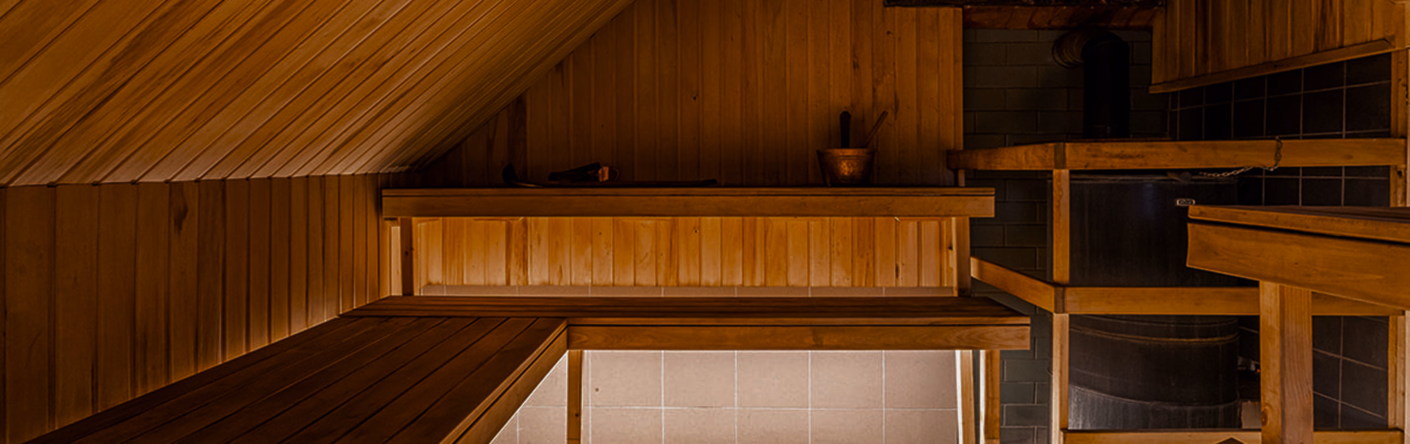 Warm interior of a traditional wooden sauna